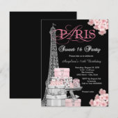 Roze Paris Sweet 16 Feest Kaart (Voorkant / Achterkant)