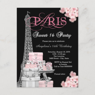 Roze Paris Sweet 16 Feest Kaart