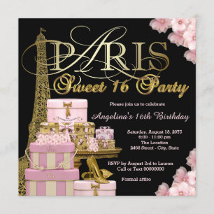 Roze Paris Sweet 16 Feest Kaart