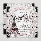  Roze Paris Sweet 16 Verjaardagsfeest Kaart (Voorkant / Achterkant)