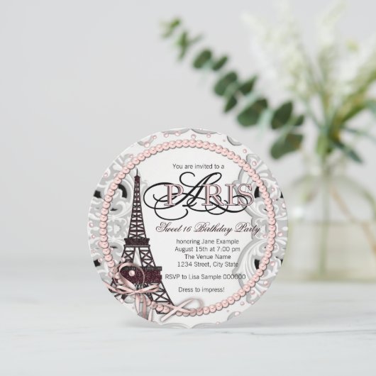  Roze Paris Sweet 16 Verjaardagsfeest Kaart (Staand voorkant)