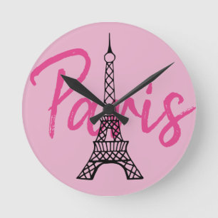 Roze Paris wandklok Ronde Klok