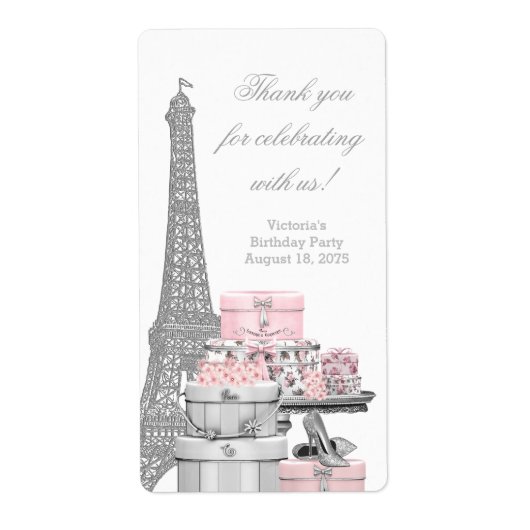Roze Paris Wijnfles Labels (Voorkant)