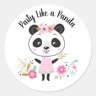 Roze partij als een Panda-meisje Ronde Sticker