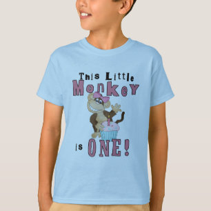 Roze Party Monkey 1e Verjaardag Tshirts en geschen