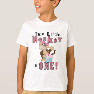 Roze Party Monkey 1e Verjaardag Tshirts en geschen