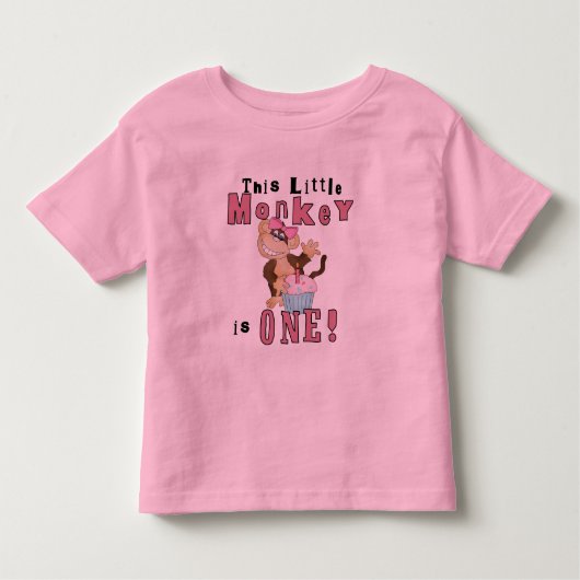 Roze Party Monkey 1e Verjaardag Tshirts en geschen (Voorkant)