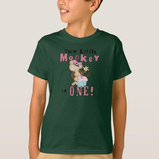 Roze Party Monkey 1e Verjaardag Tshirts en geschen (Voorkant)
