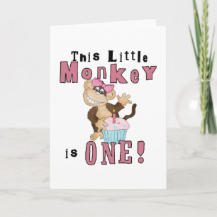Roze Party Monkey 1e Verjaardag Tshirts en geschen Kaart