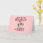 Roze Party Monkey 1e Verjaardag Tshirts en geschen Kaart (Gele Bloem)