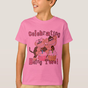 Roze Party Monkey 2e Verjaardag Tshirts en geschen
