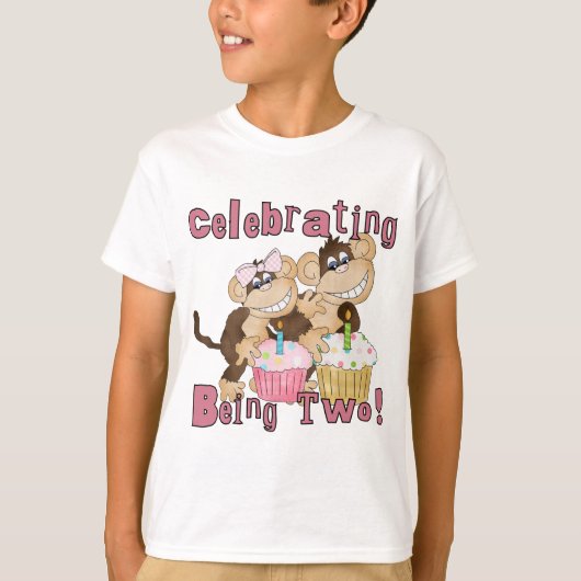 Roze Party Monkey 2e Verjaardag Tshirts en geschen (Voorkant)
