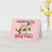 Roze Party Monkey 2e Verjaardag Tshirts en geschen Kaart (Gele Bloem)