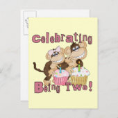 Roze Party Monkey 2e Verjaardag Tshirts en geschen Uitnodiging Briefkaart (Voorkant / Achterkant)