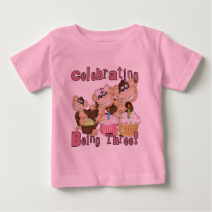 Roze Party Monkey 3e Verjaardag Tshirts en geschen