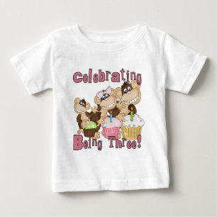 Roze Party Monkey 3e Verjaardag Tshirts en geschen