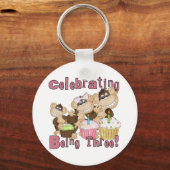 Roze Party Monkey 3e Verjaardag Tshirts en geschen Sleutelhanger (Voorkant)