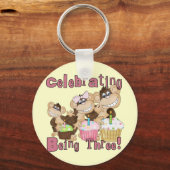 Roze Party Monkey 3e Verjaardag Tshirts en geschen Sleutelhanger (Voorkant)