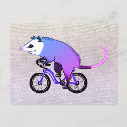 Roze Party Opossum Rijden op een fiets Uitnodiging Briefkaart
