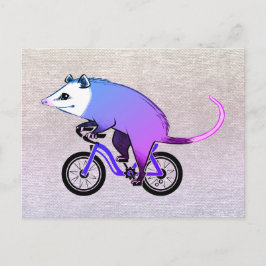Roze Party Opossum Rijden op een fiets Uitnodiging Briefkaart