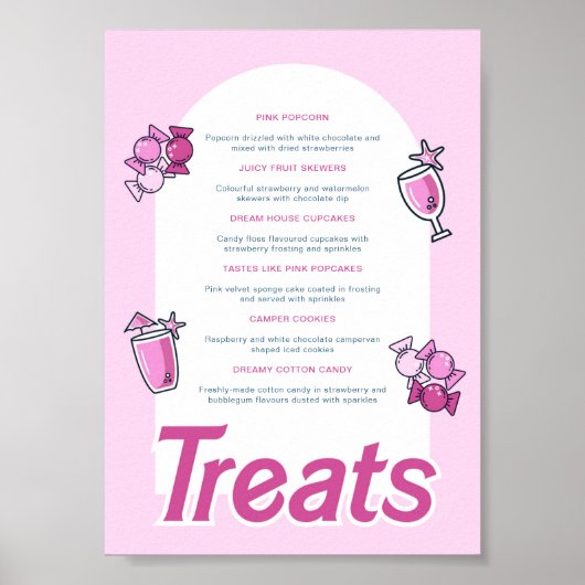 Roze Party Sweet Treats Menu Poster (Voorkant)