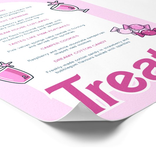 Roze Party Sweet Treats Menu Poster (Hoek)