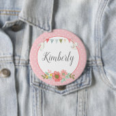 Roze Pasen Naam mandje Ronde Button 4,0 Cm (In situ)