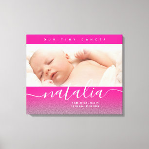 Roze Pasgeboren Baby Foto Glitter Canvas Afdruk