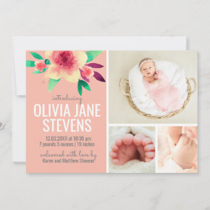 Roze Pasgeboren Meisje Foto Collage Bloemenschilde Save The Date