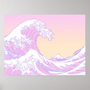 Roze pasta esthetische golven van Kanagawa Poster