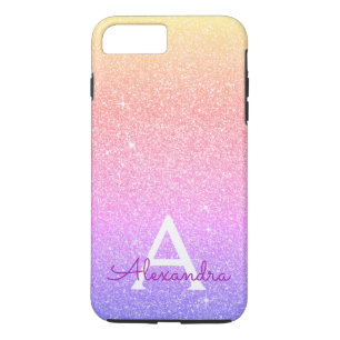 Roze pasta Glitter en Sparkle Monogram iPhone 8 Plus / 7 Plus Hoesje