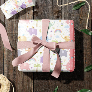 Roze pasta olifantenpatroon voor de kleine meisjes cadeaupapier