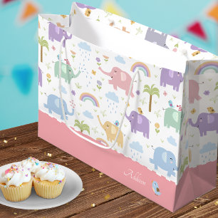 Roze pasta olifantenpatroon voor de kleine meisjes groot cadeauzakje