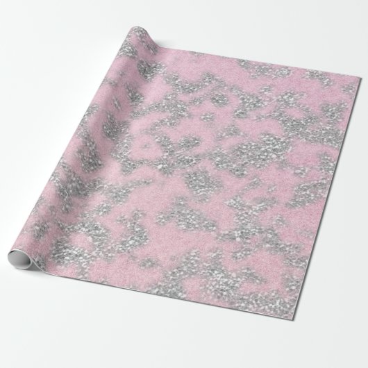 Roze pasta Silver Grey Glitter Sparkly Abstract Cadeaupapier (Uitgerold)
