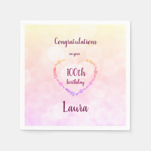 Roze pastel 100th Birthday design Servet