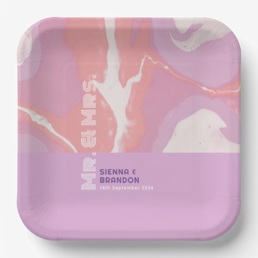 Roze Pastel Abstract Art Trouwpapier Borden Papieren Bordje (Voorkant)