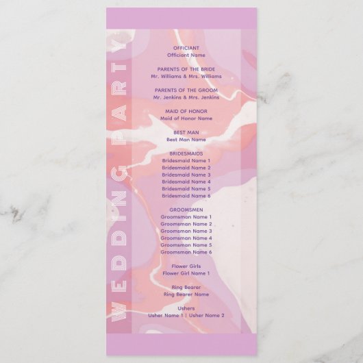 Roze Pastel Abstract Art Trouwprogramma Programma (Achterkant)