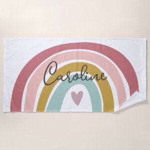 Roze pastel Boho Rainbow Name Beach Towel Strandlaken