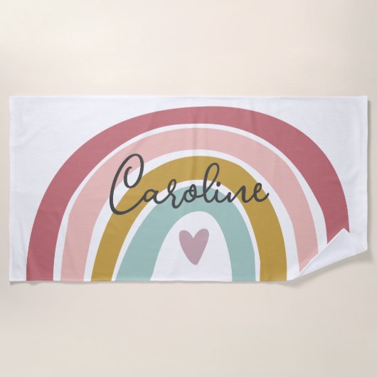 Roze pastel Boho Rainbow Name Beach Towel Strandlaken (Voorkant)