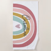 Roze pastel Boho Rainbow Name Beach Towel Strandlaken (Voorkant)