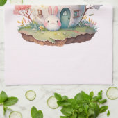 Roze Pastel Bunny & Ei House Schattig Theedoek (Gevouwen)