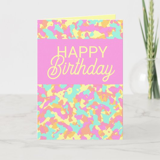 Roze Pastel Camo Happy Birthday Kaart (Voorkant)