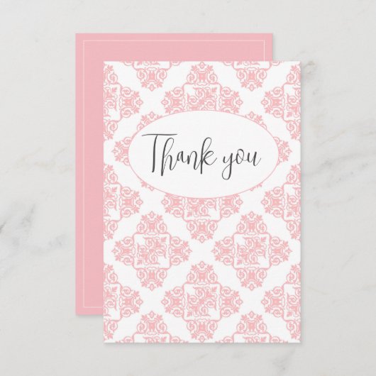 Roze pastel Damask Pattern Hartelijk dank Bedankkaart (Voorkant / Achterkant)