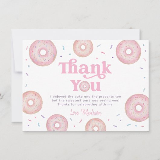 Roze Pastel Donut Sprinkle Verjaardag Bedankkaart (Voorkant)