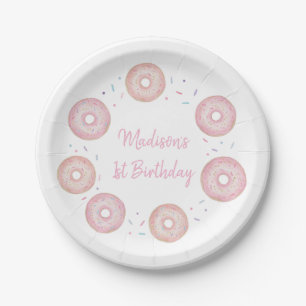 Roze pastel donut verjaardag papieren bordje