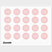 Roze pastel elegant monogram initiaal ronde sticker (Vel)