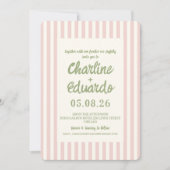 Roze pastel gestreepte grillige bruiloft uitnodigi kaart (Voorkant)