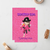 Roze Pastel Glitter Piraat Meisje Briefkaart (Voorkant / Achterkant in situ)