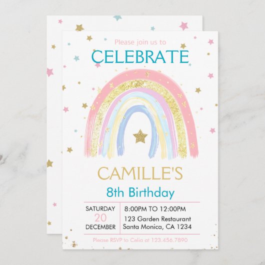 Roze Pastel Goud Regenboog verjaardag Kaart (Voorkant / Achterkant)
