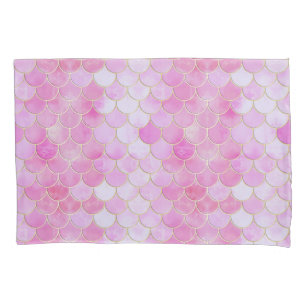 Roze Pastel & Goud Shimmer Zeemeermin Schaal Patro Kussensloop